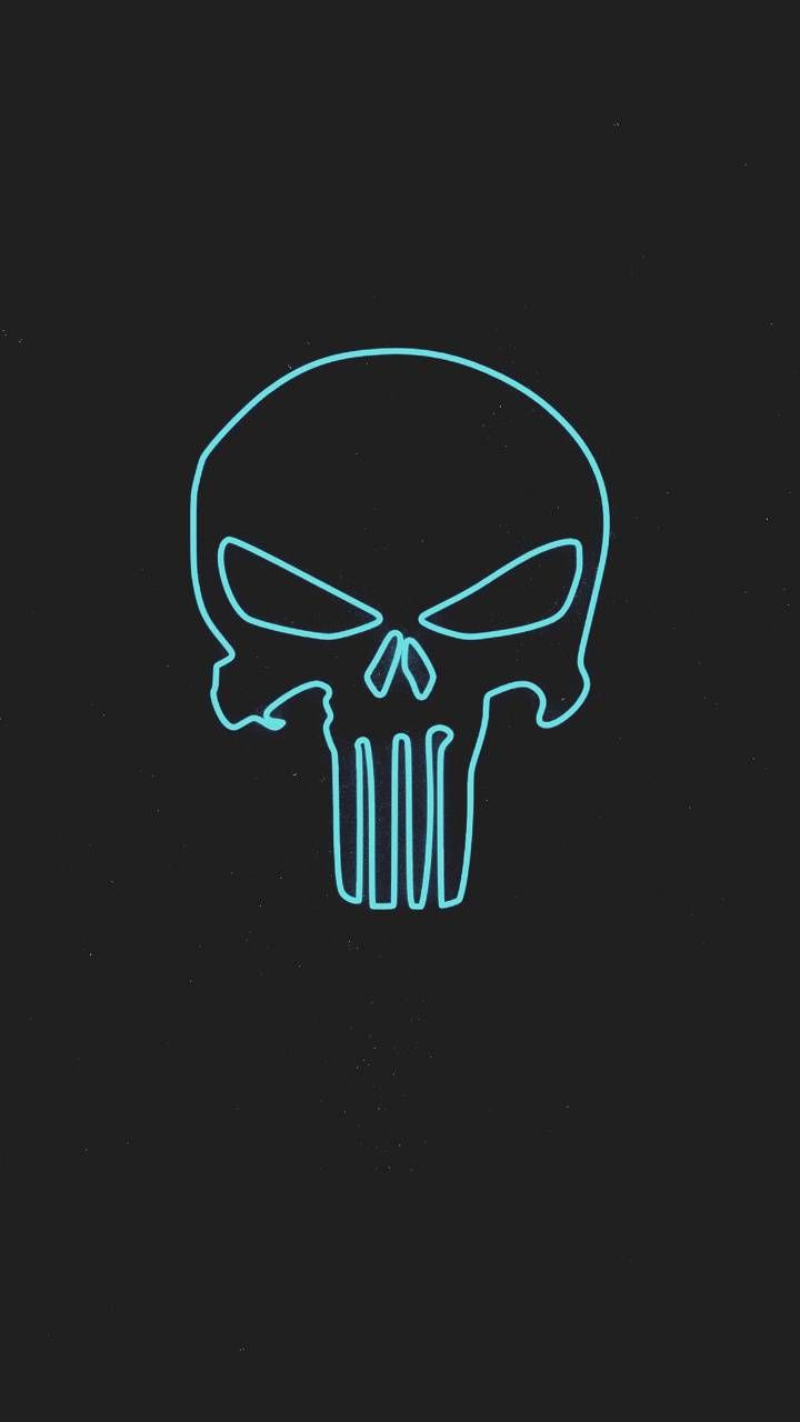 Teschio Punisher contorno ciano, 720x1280 Full HD Verticale, iPhone Pro Max