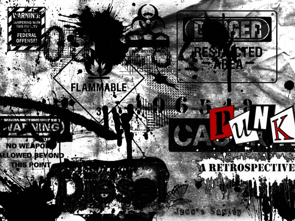 Cartelli grunge punk bianco nero, 1024x768 HD, iMac