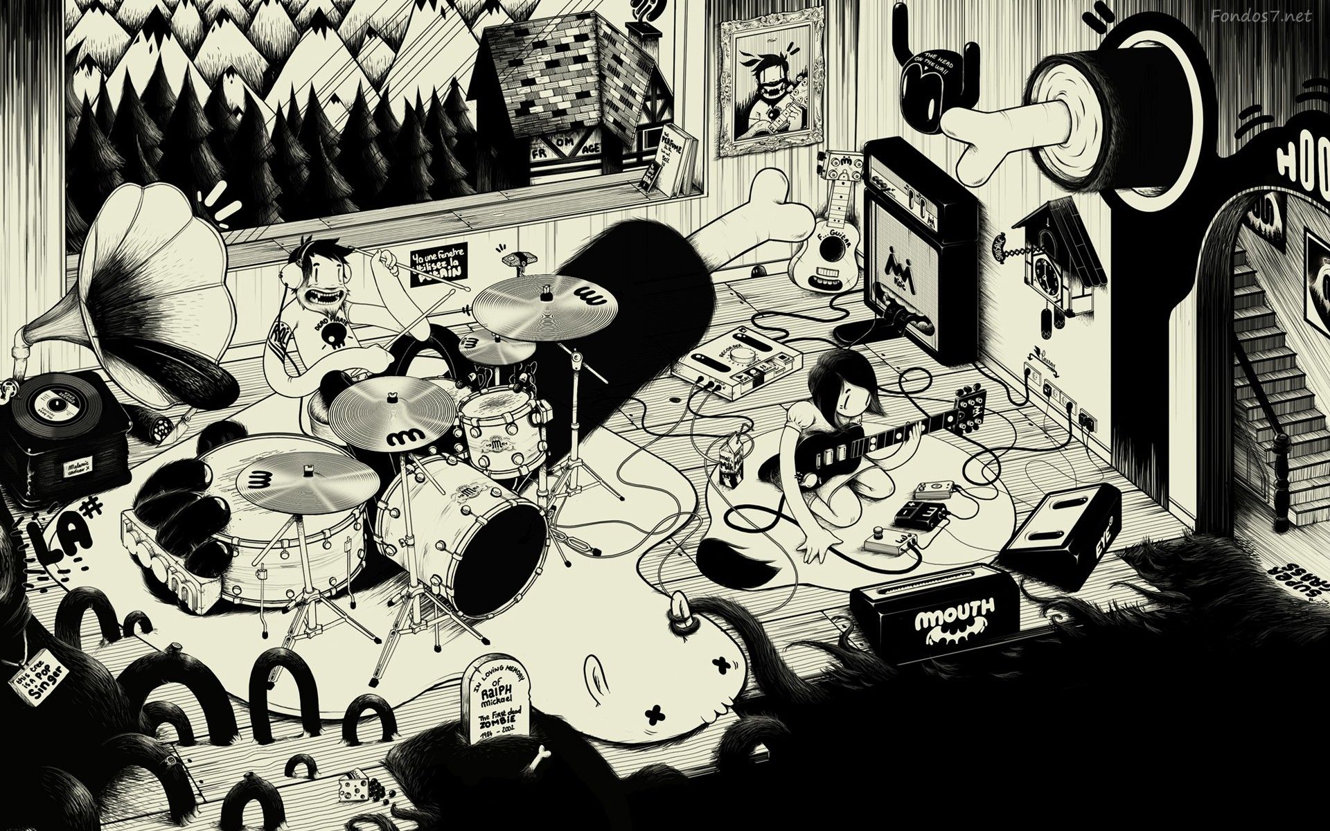 Stanza punk rock disegno bianco/nero, 1920x1200 WUXGA, Laptop