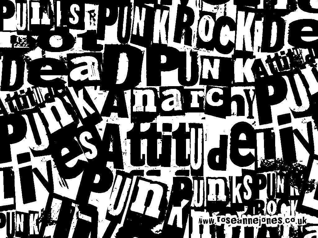Collage tipografico punk bianco nero, 1024x768 HD, Laptop