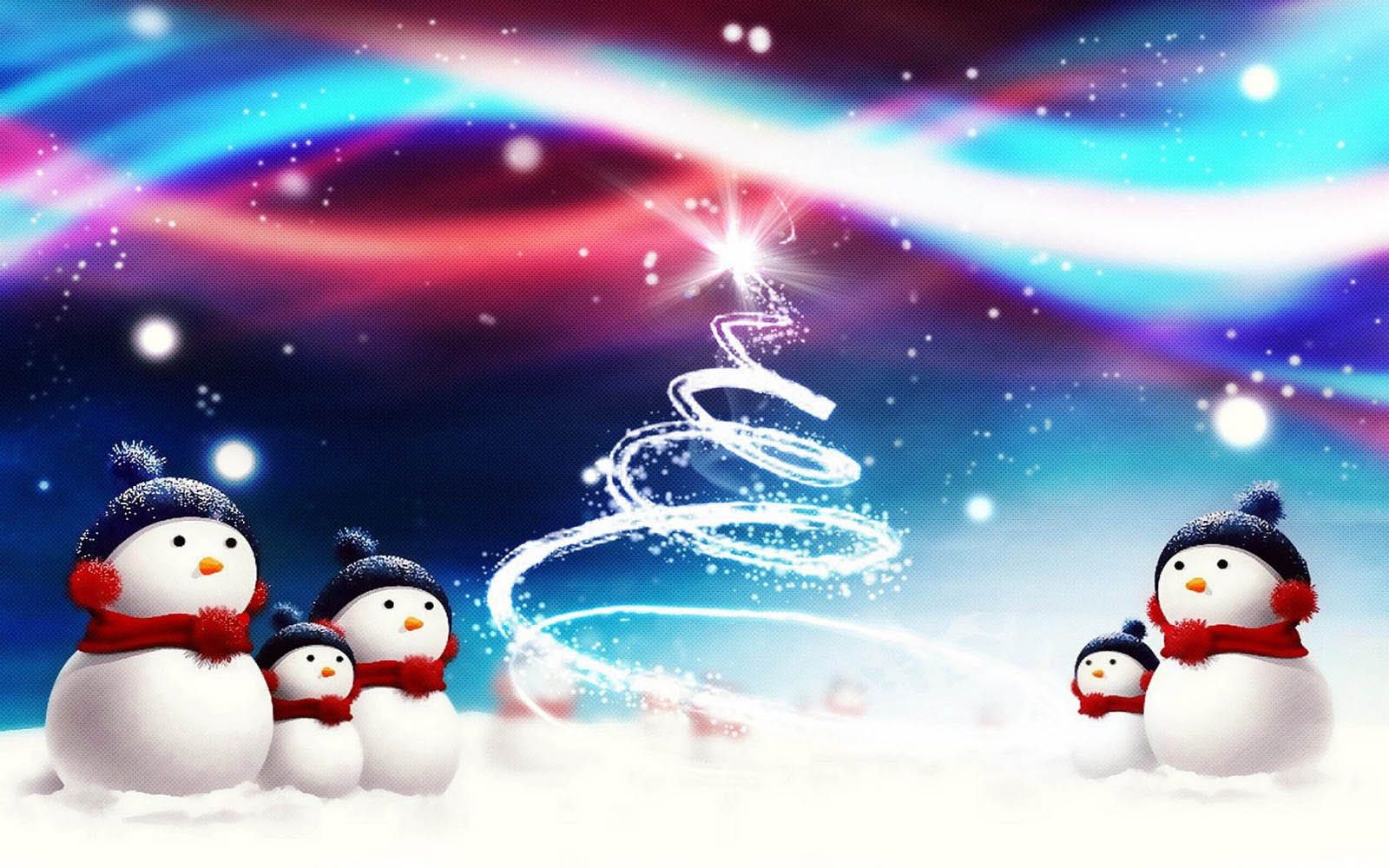 Pupazzi di neve con albero luminoso, 1600x1000 900p, Desktop