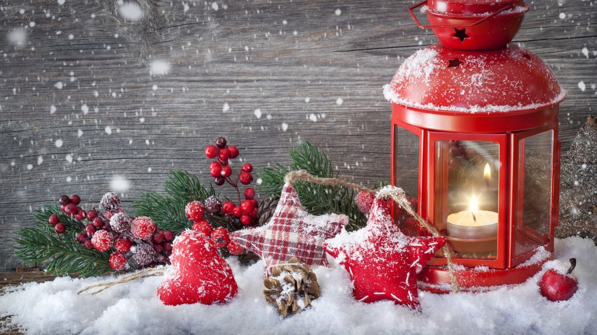 Lanterna rossa natalizia con neve, 1920x1080 Full HD, PC Desktop