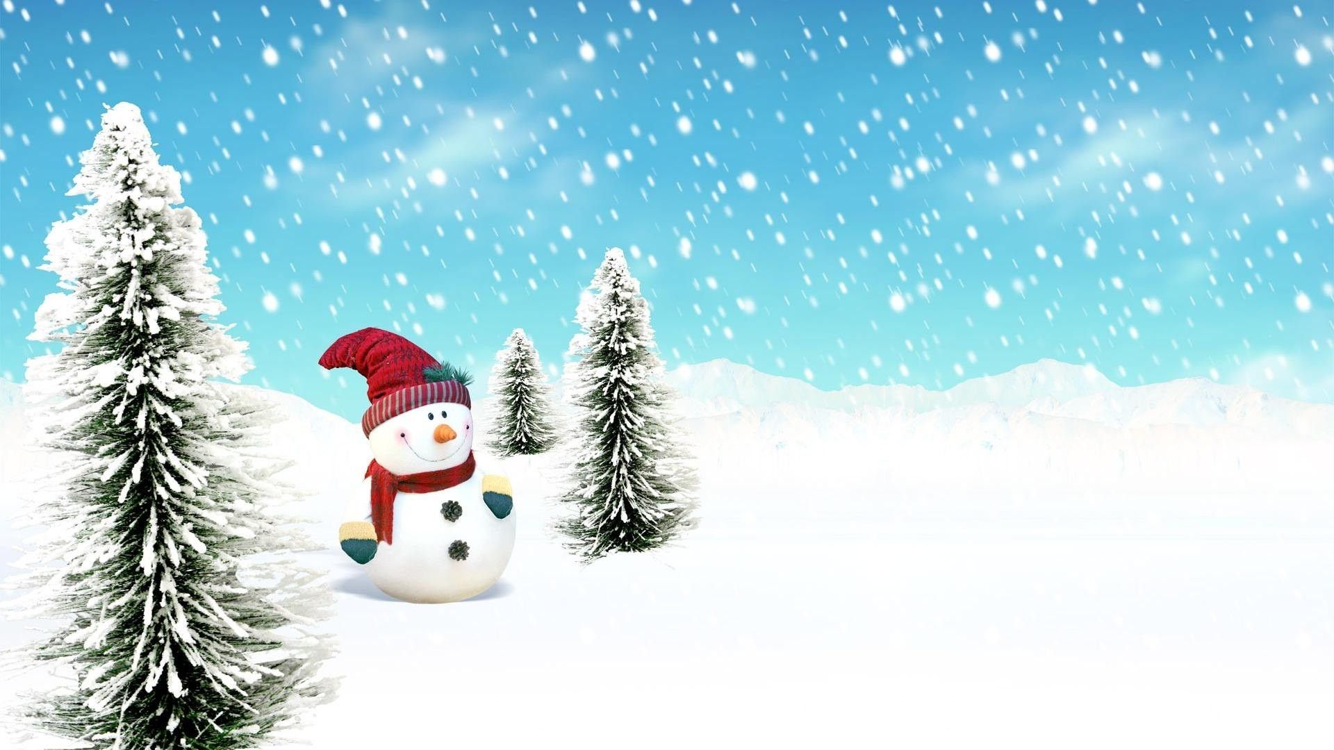 Pupazzo di neve con alberi innevati, 1920x1080 1080p, PC Desktop
