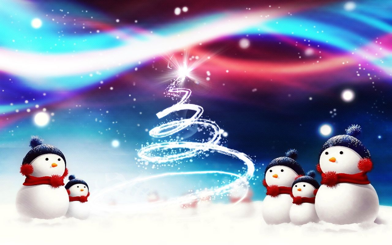 Pupazzi di neve natalizi famiglia, 1280x800 720p, PC