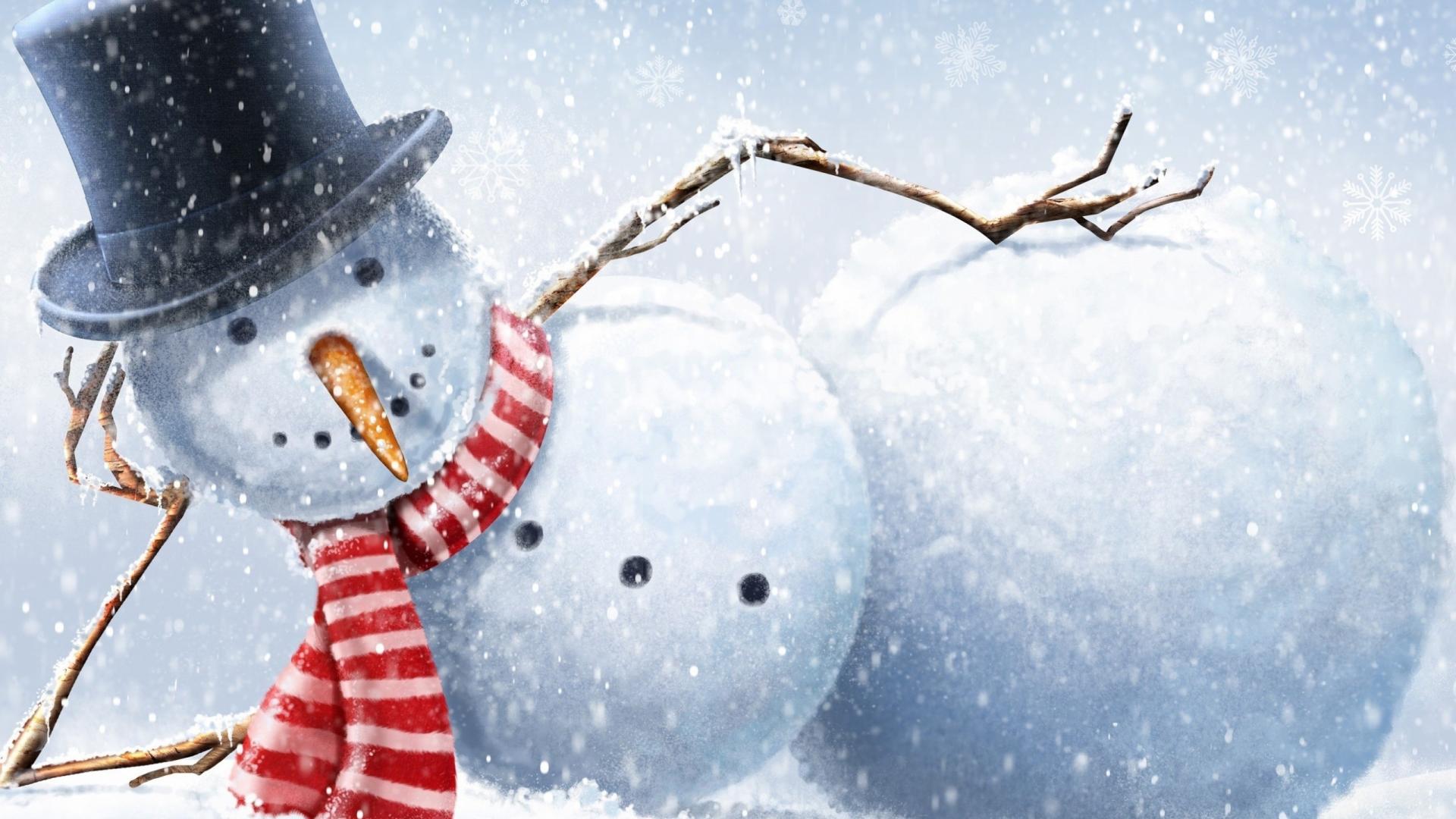 Pupazzo di neve con sciarpa, 1920x1080 Full HD, PC