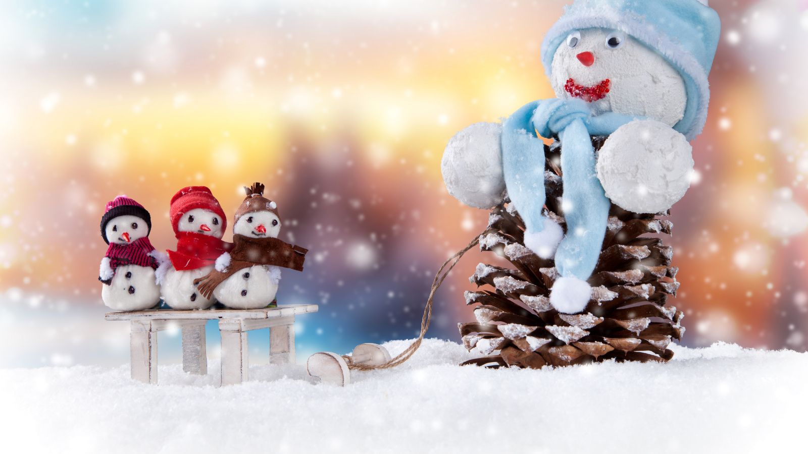 Pupazzi di neve giocattolo con slitta, 1600x900 HD Ready, PC