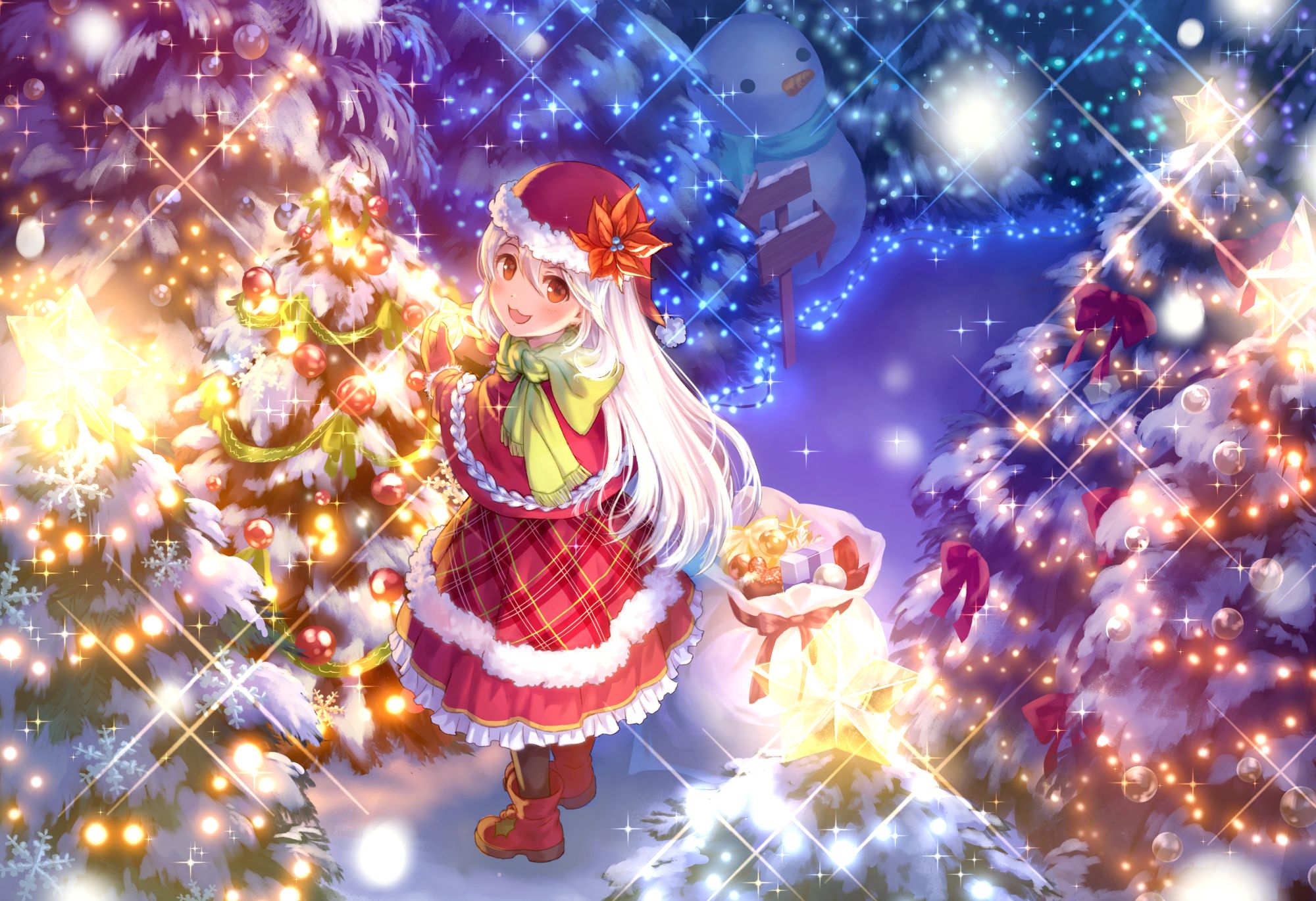 Ragazza anime natalizia con regali, 2000x1371 alta risoluzione, Desktop
