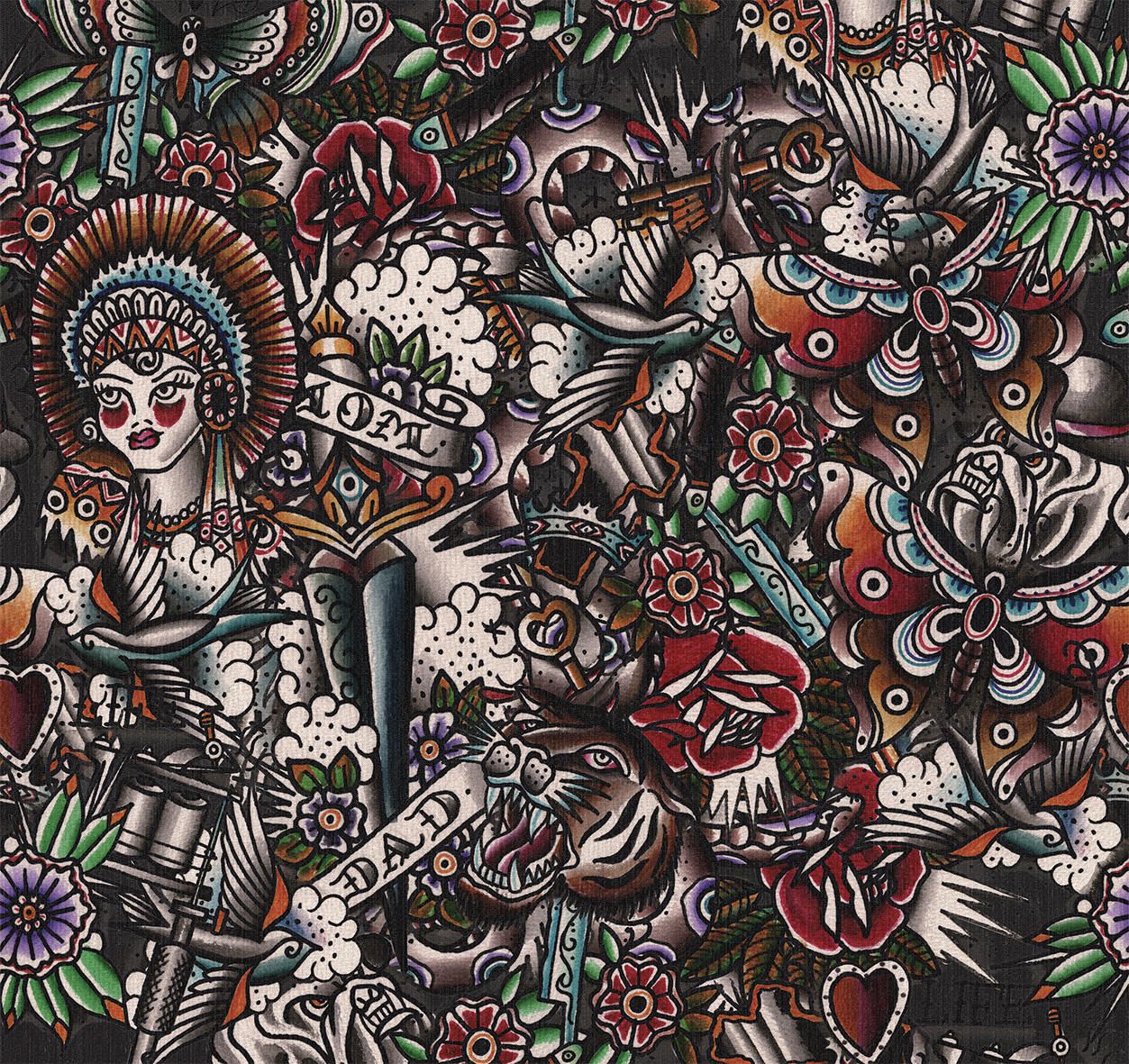 Tatuaggi vintage colorati collage, 1253x1181 HD, Desktop