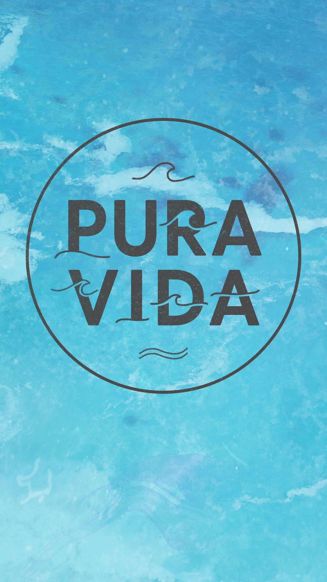 Logo Pura Vida sfondo acquerello blu, 1080x1920 Verticale, Telefono