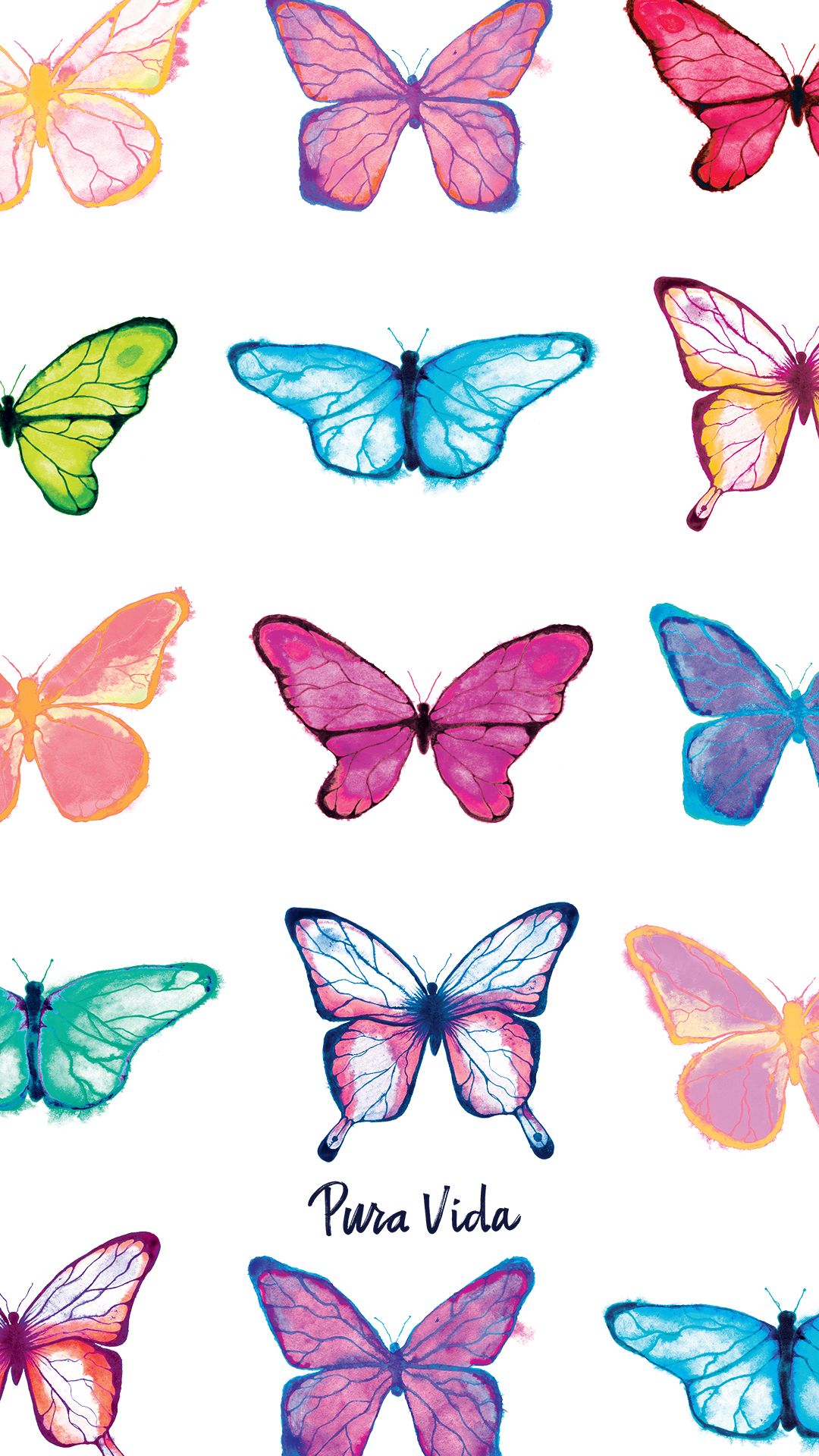 Farfalle acquerello colorate pattern, 1080x1920 Verticale, Mobile