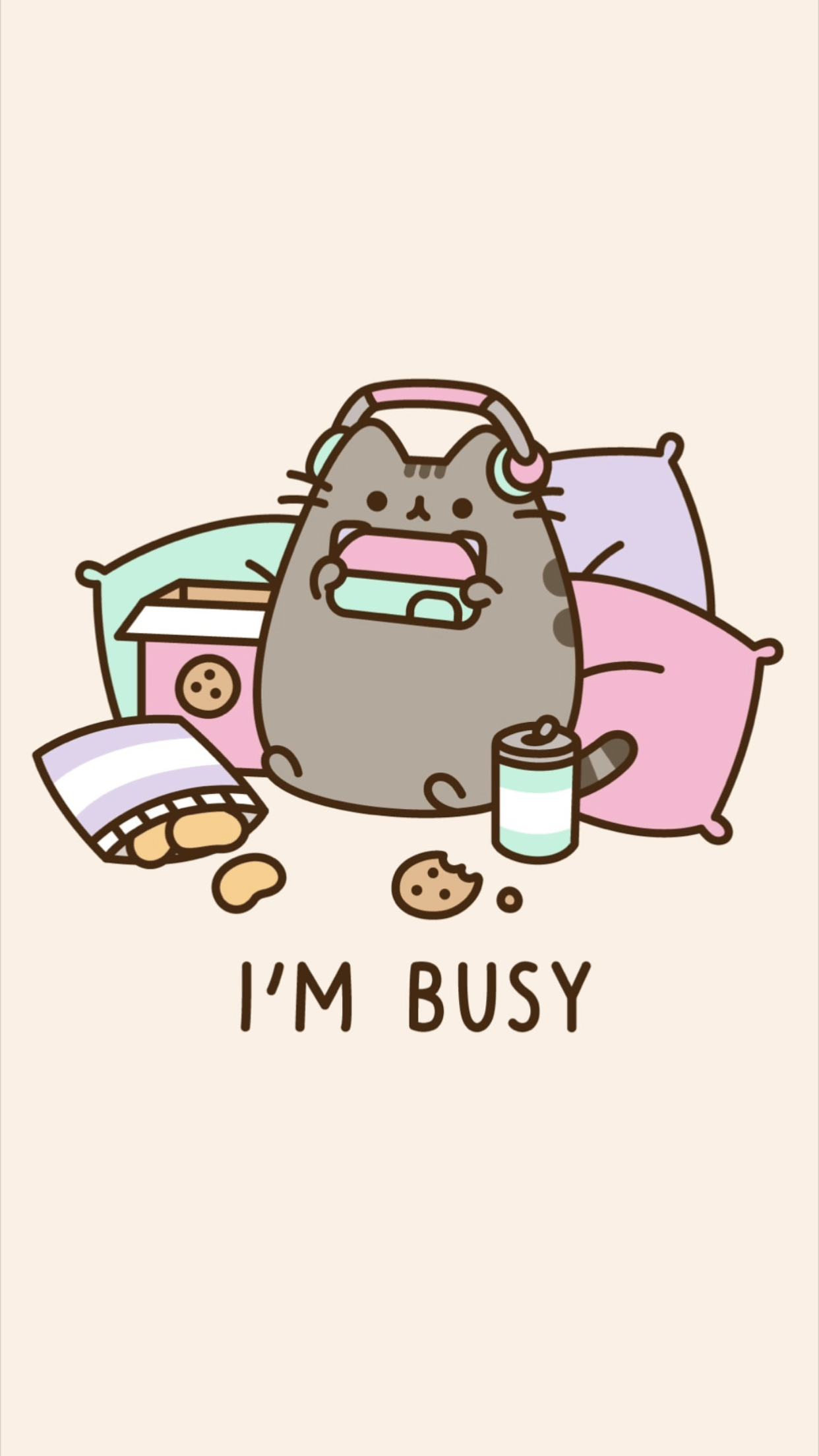 Pusheen gatto tra cuscini, 1242x2208 Full HD Verticale, Smartphone