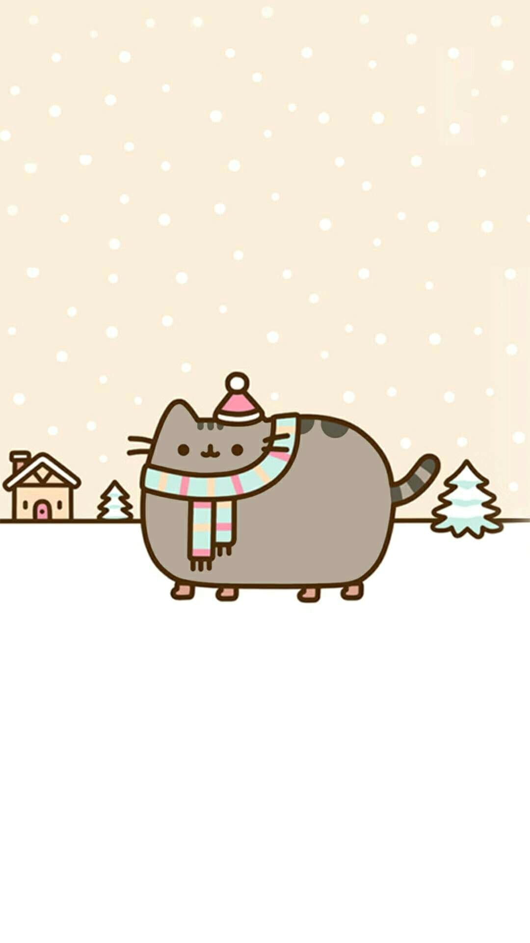 Pusheen gatto inverno neve, 1080x1920 Verticale, Mobile