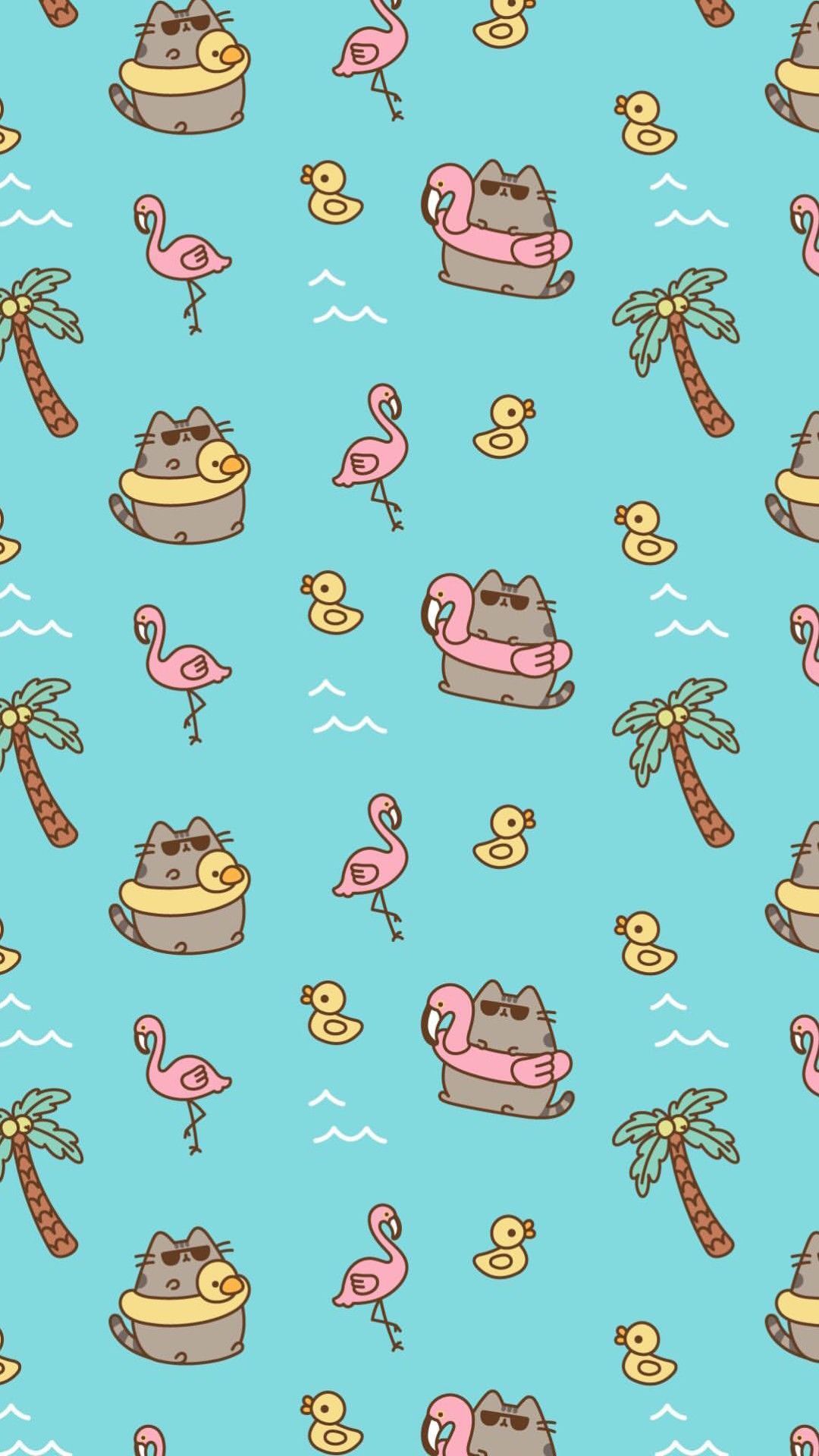 Pusheen gatto pattern estivo, 1080x1920 Full HD Verticale, Smartphone