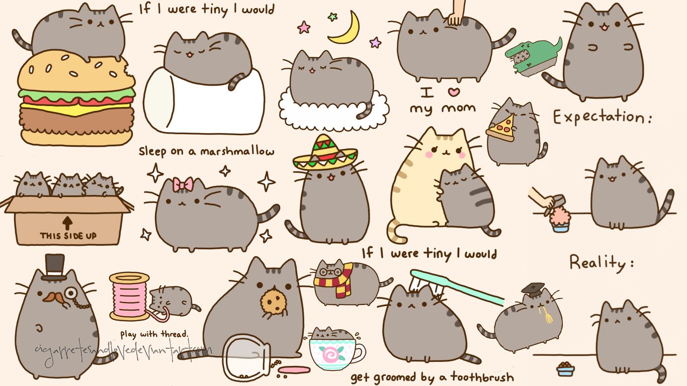 Pusheen gatto grigio doodle, 1366x768 720p, iMac