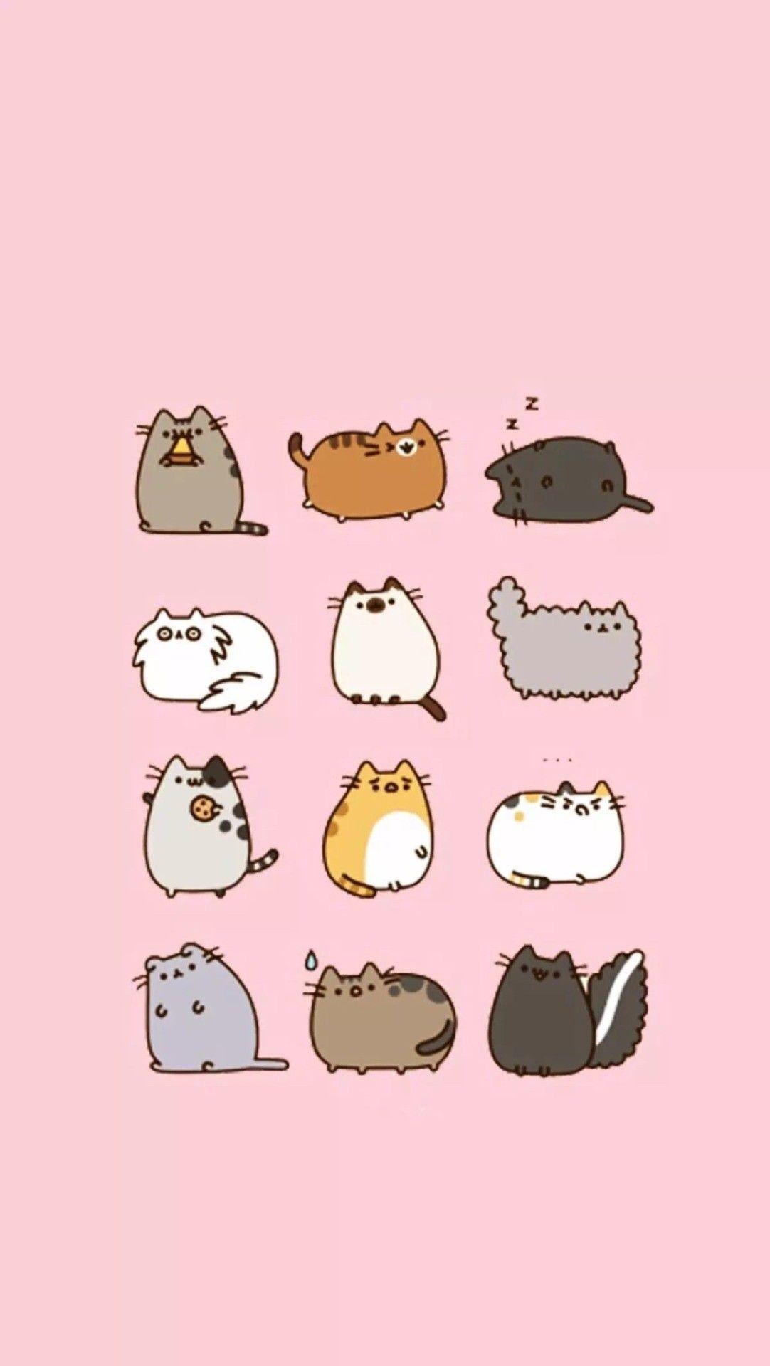 Pusheen gatti pattern rosa, 1082x1920 Full HD Verticale, iPhone