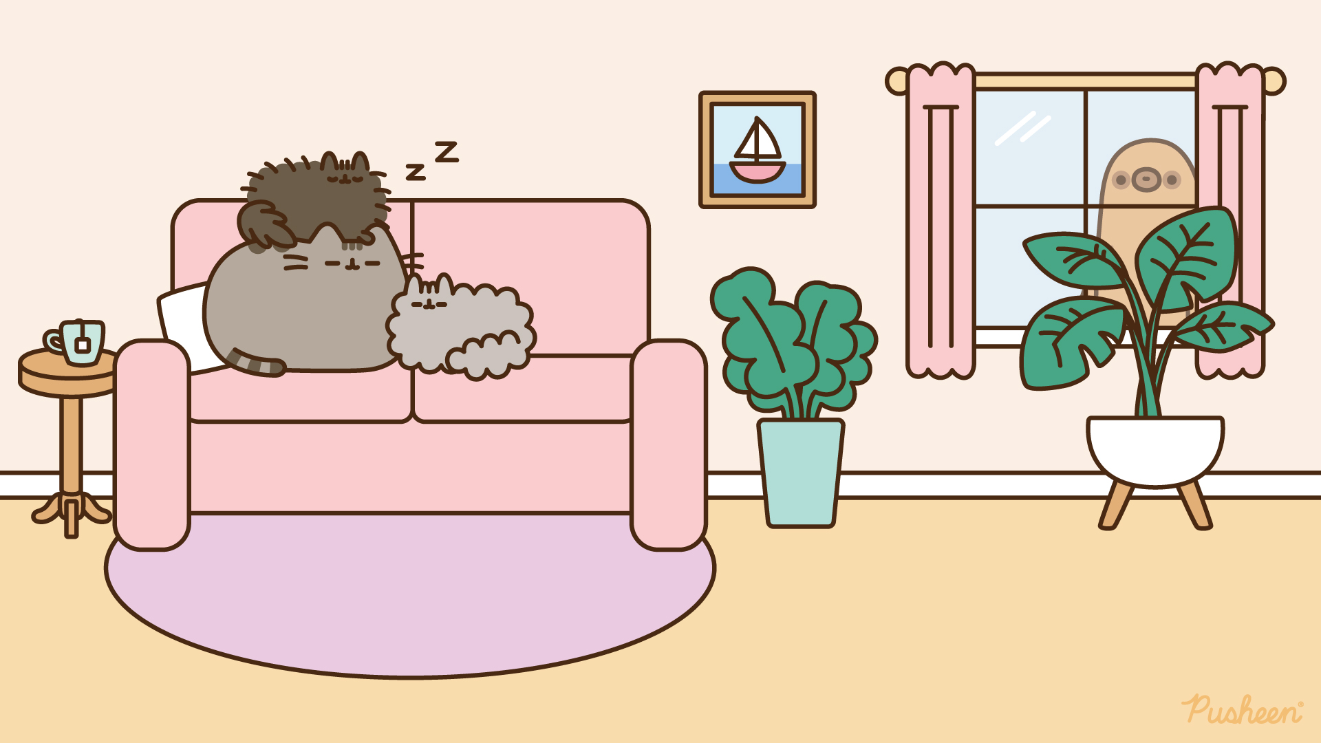 Pusheen gatto dormiente divano, 1920x1080 Full HD, Desktop