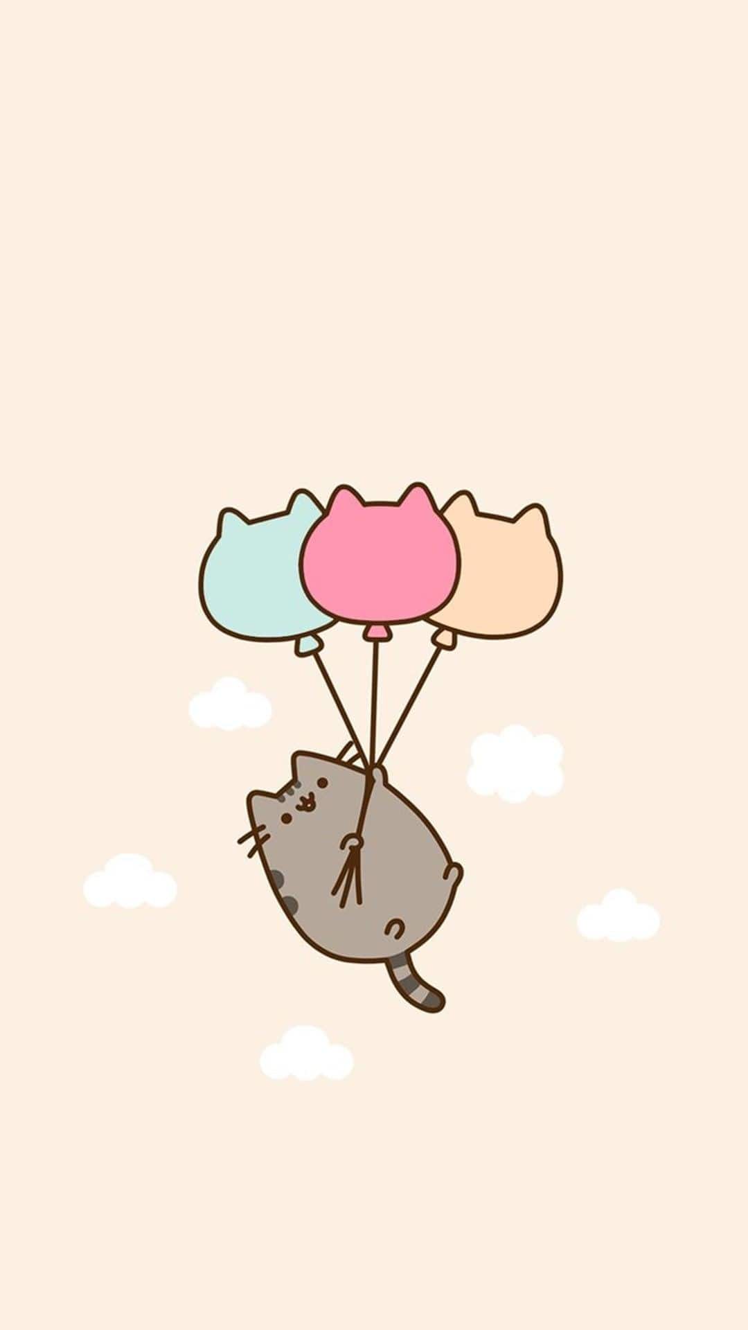 Pusheen gatto con palloncini, 1080x1920 Verticale, Telefono
