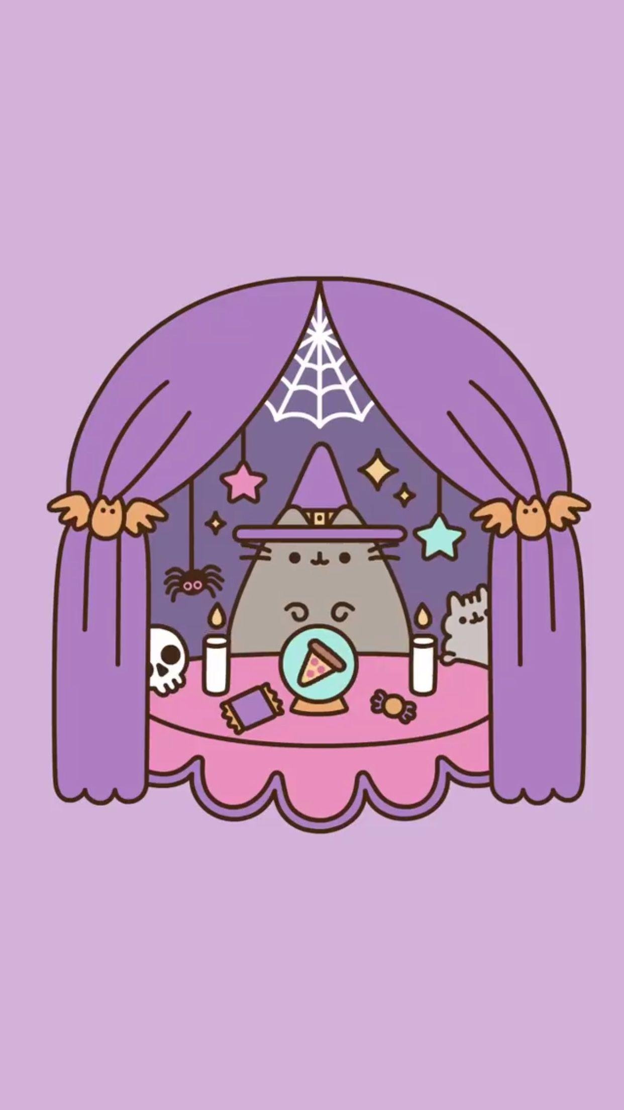 Pusheen gatta tema Halloween, 1242x2208 Verticale, Mobile