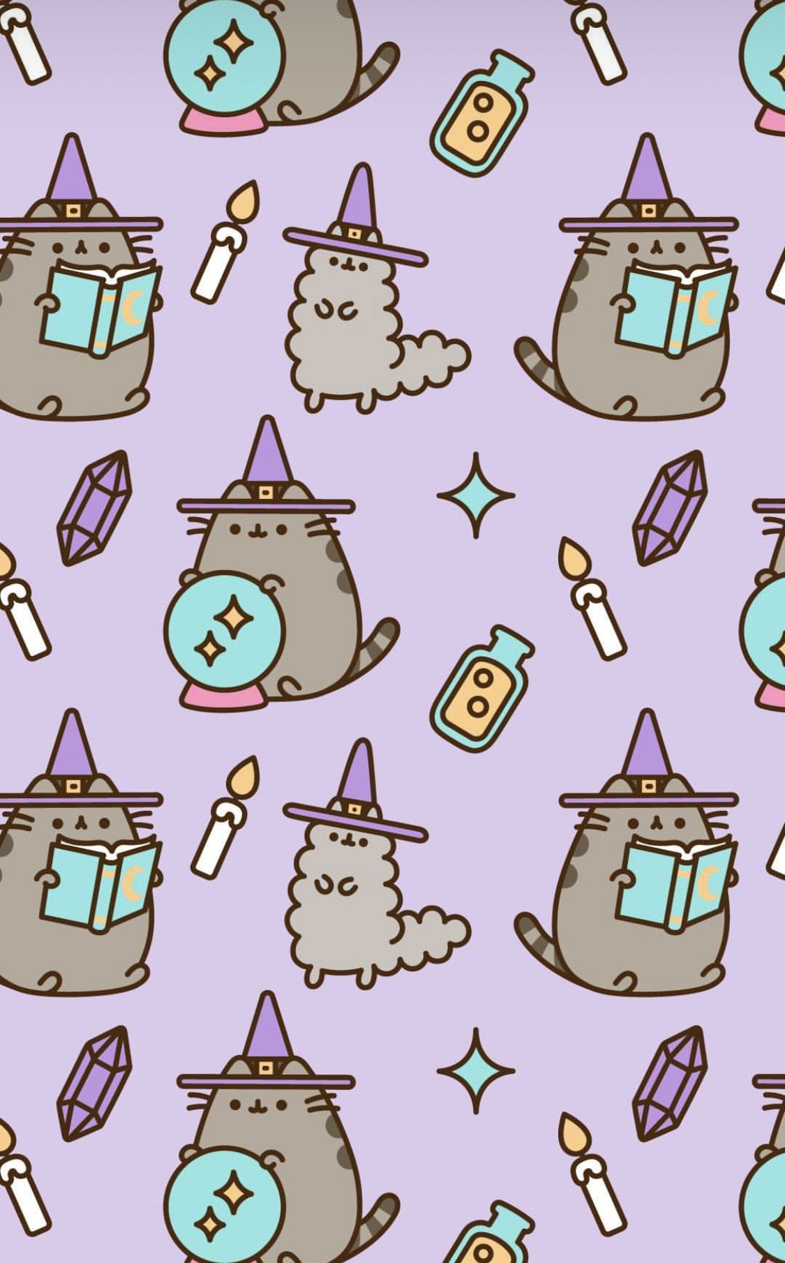 Pusheen strega pattern viola, 1125x1810 Verticale, Telefono