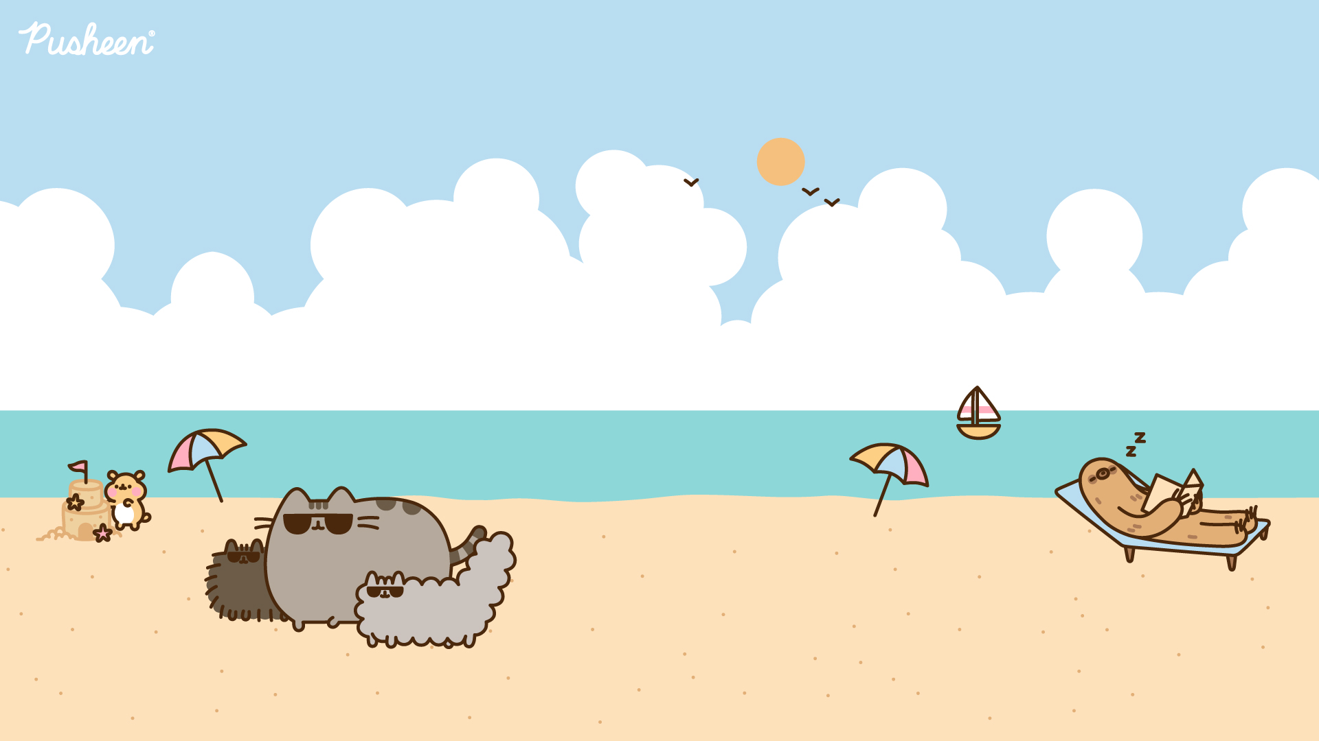 Pusheen gatto in spiaggia, 1920x1080 Full HD 1080p, PC Desktop