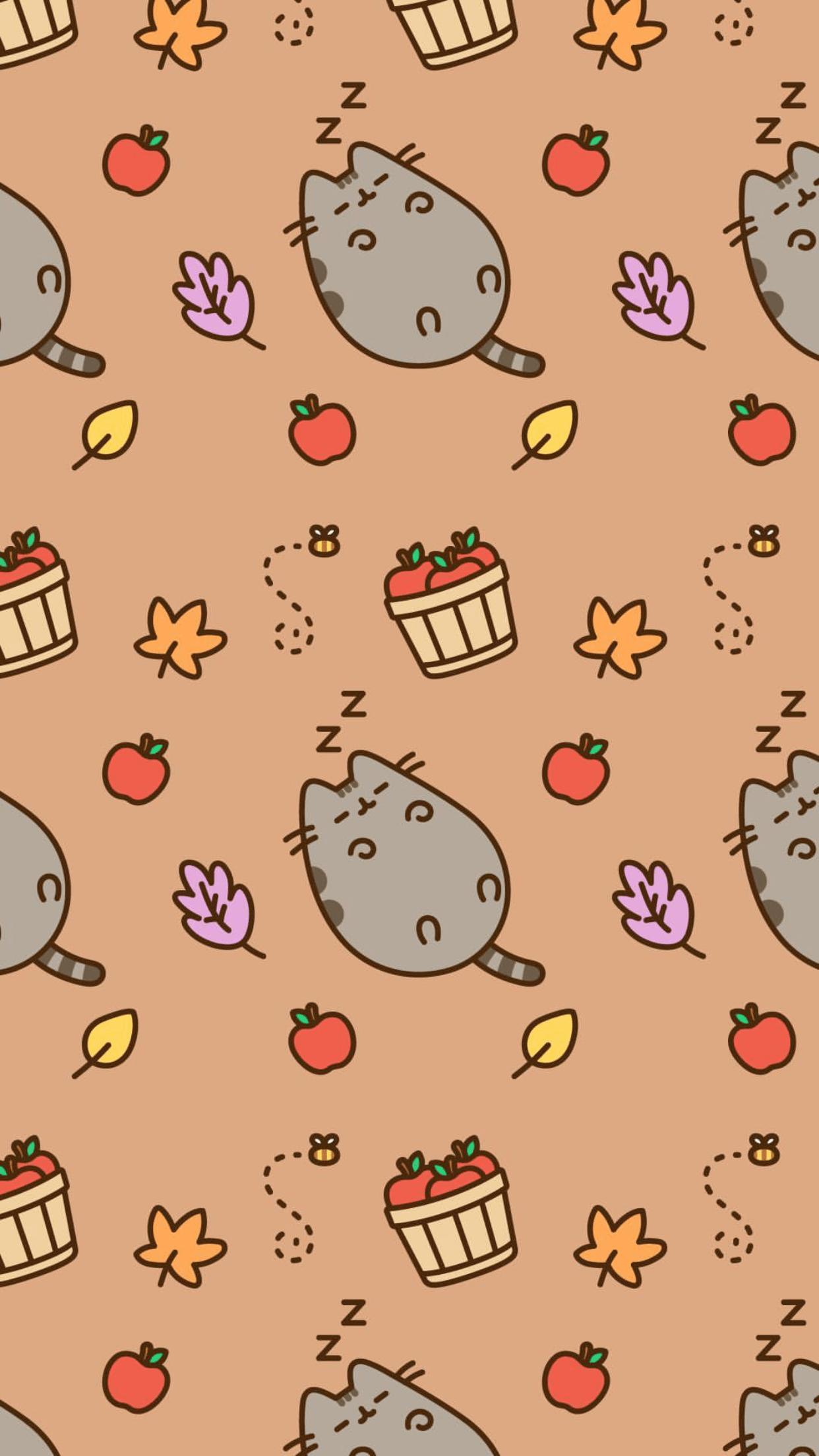 Pusheen gatto pattern autunnale, 1242x2208 Verticale, Telefono