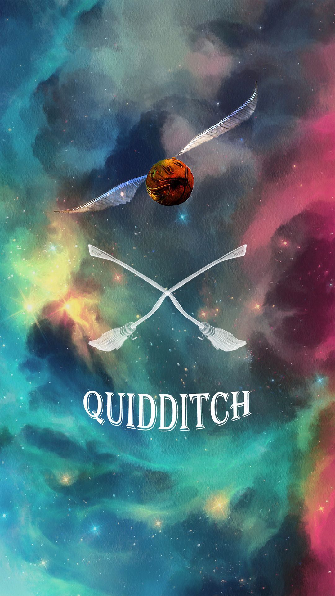 Boccino d'oro e scope Quidditch, 1080x1920 Verticale, Mobile