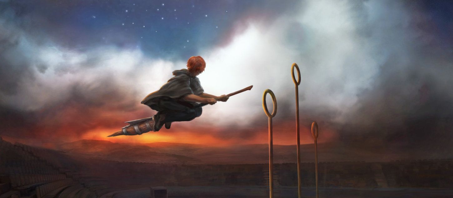 Giocatore Quidditch su scopa volante, 1450x635 21:9, Ultrawide