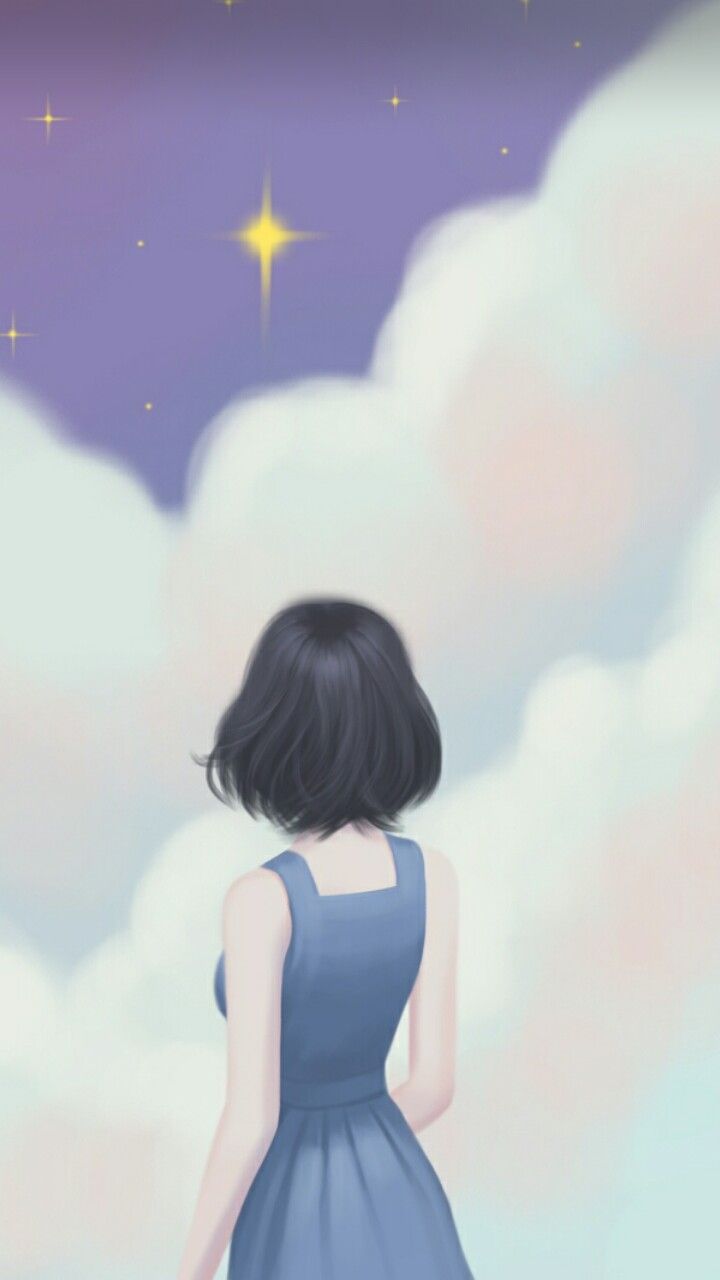 Ragazza anime tra nuvole, 720x1280 Full HD Verticale, Samsung Galaxy