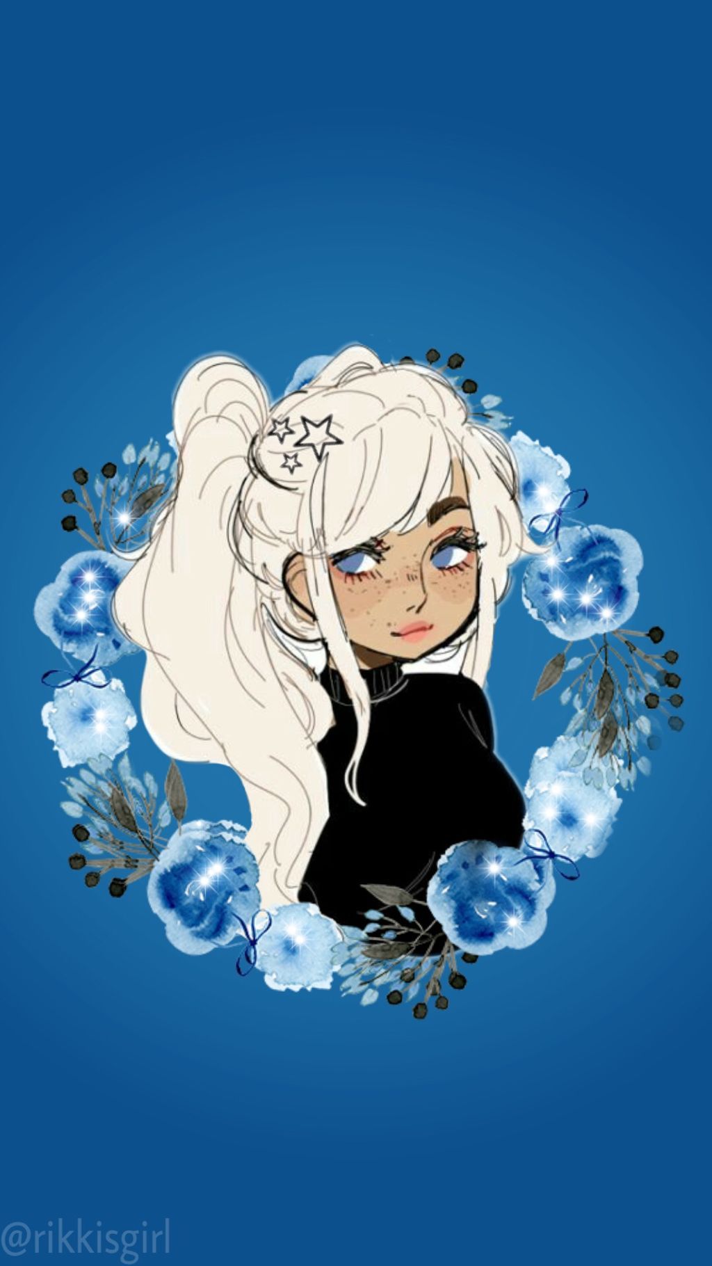 Ragazza anime capelli bianchi fiori blu, 1024x1820 Full HD Verticale, Smartphone
