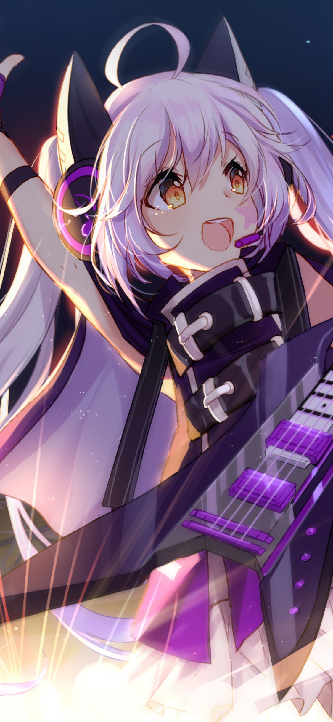 Ragazza anime con chitarra viola, 1125x2436 Verticale, Telefono