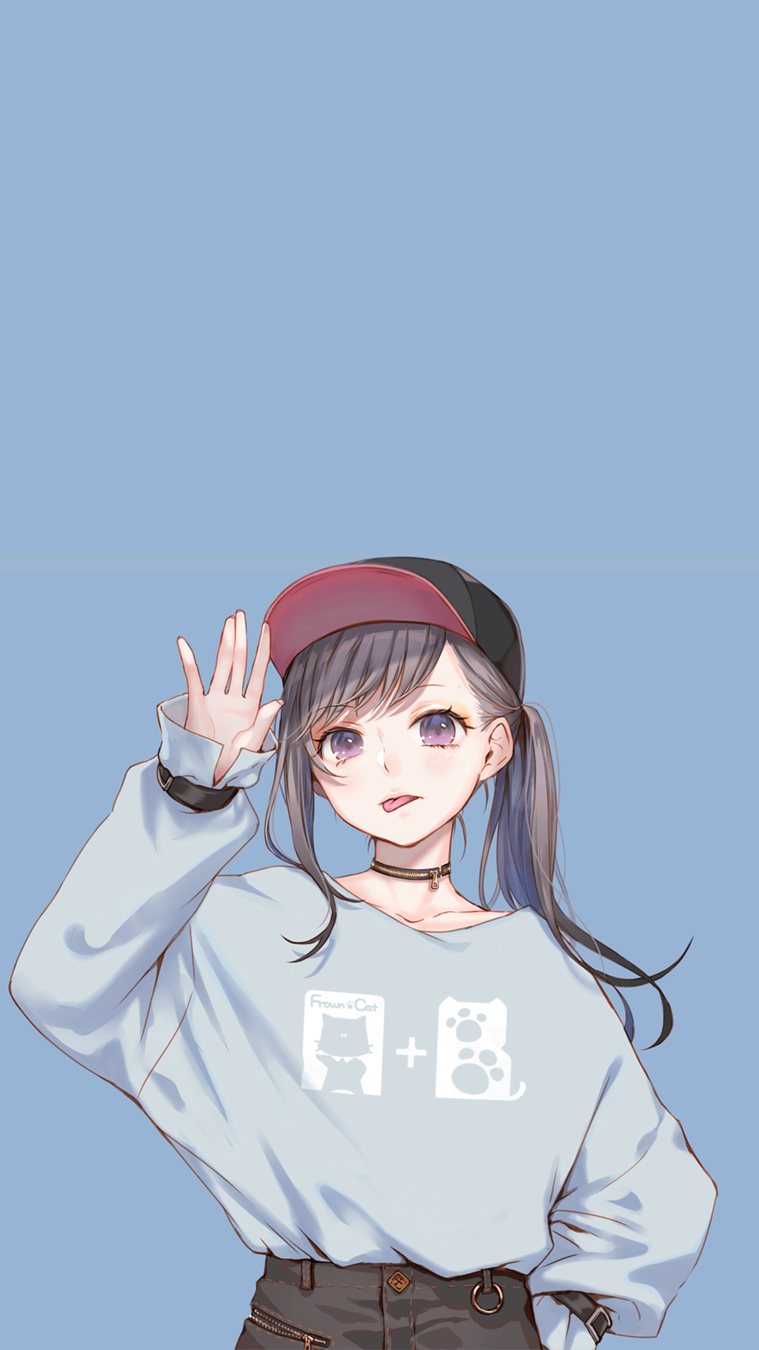 Ragazza anime cappellino rosso, 1080x1920 Verticale, Mobile