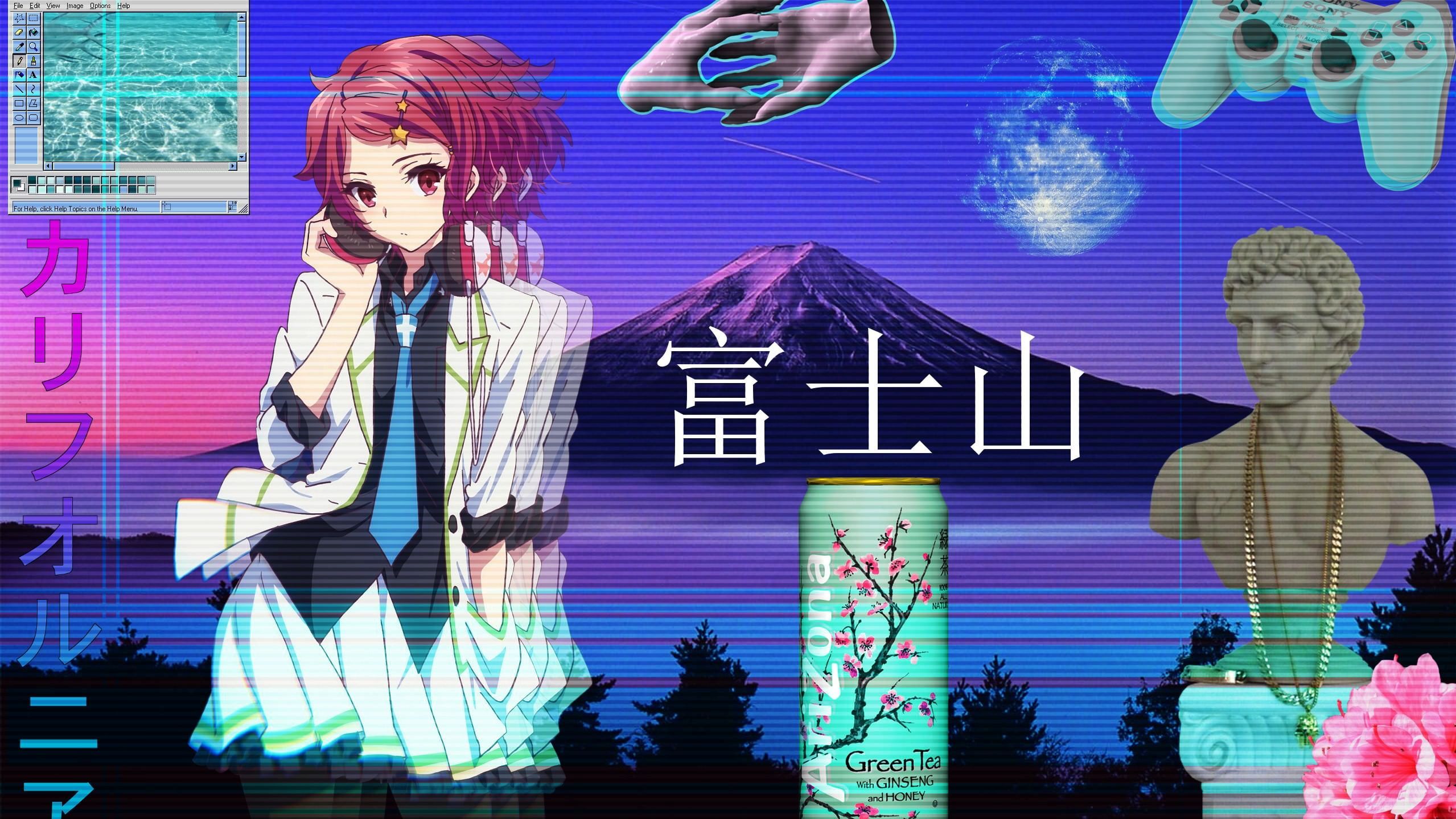 Ragazza anime vaporwave collage, 2558x1439 Hi-Res, PC Desktop