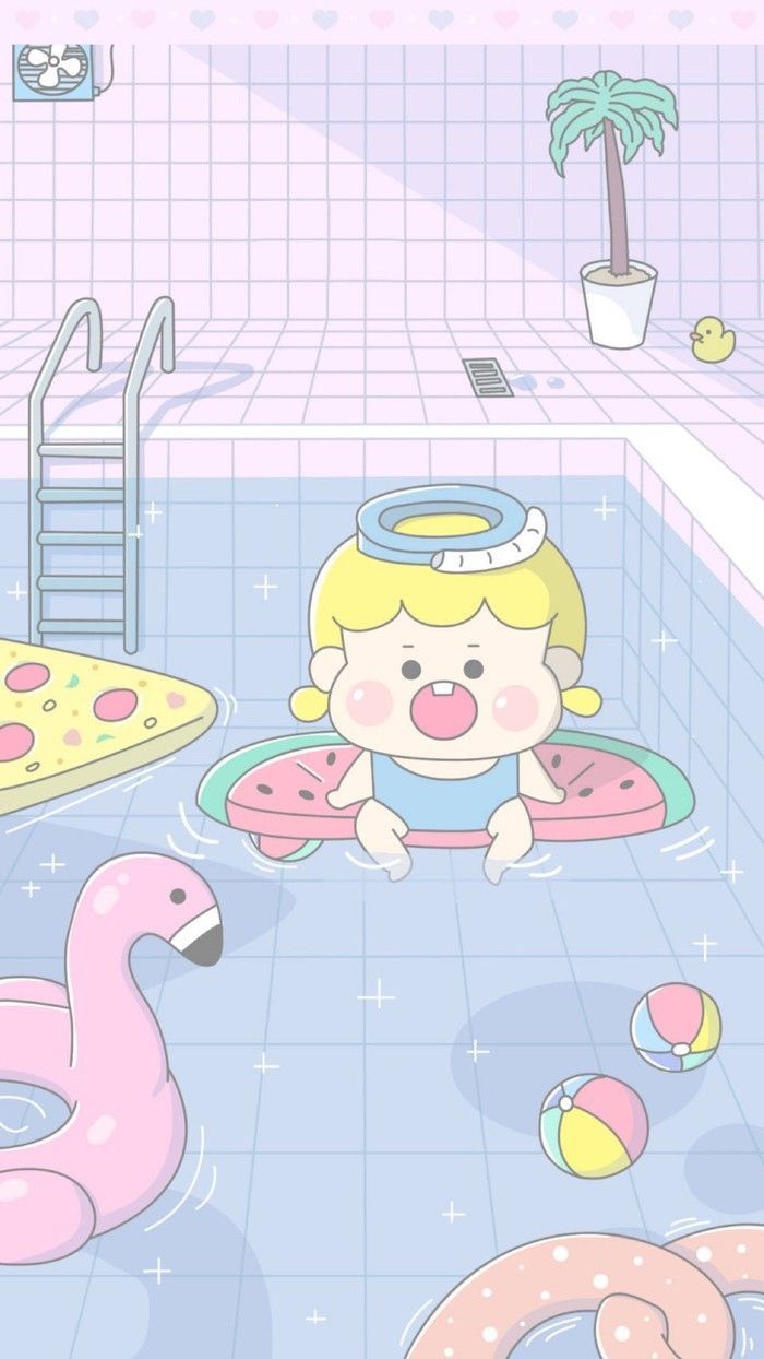 Ragazza kawaii in piscina, 700x1244 Verticale, Android