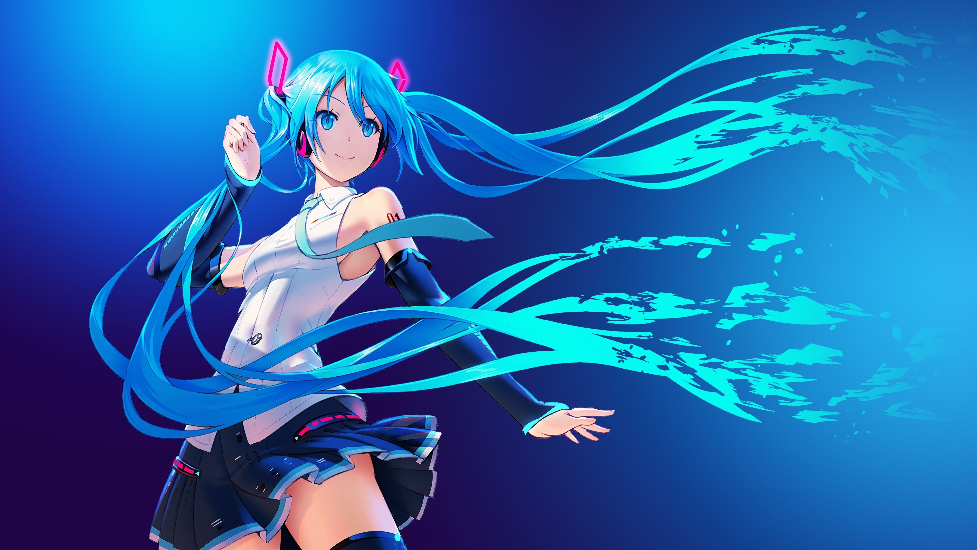 Hatsune Miku capelli blu, Vocaloid, 3840x2160 4K Ultra HD, Monitor 4K