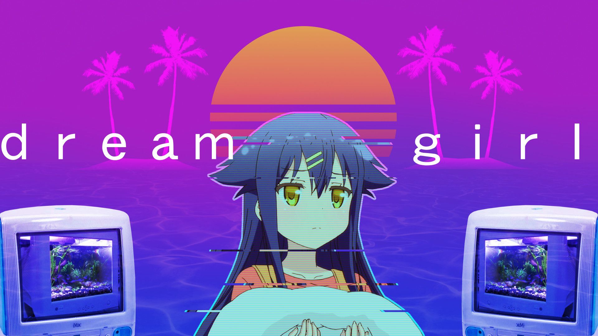 Ragazza anime vaporwave viola, 1920x1080 Full HD 1080p, PC