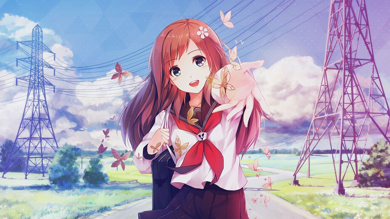 Ragazza anime capelli rossi coniglio, 1600x900 900p, Laptop