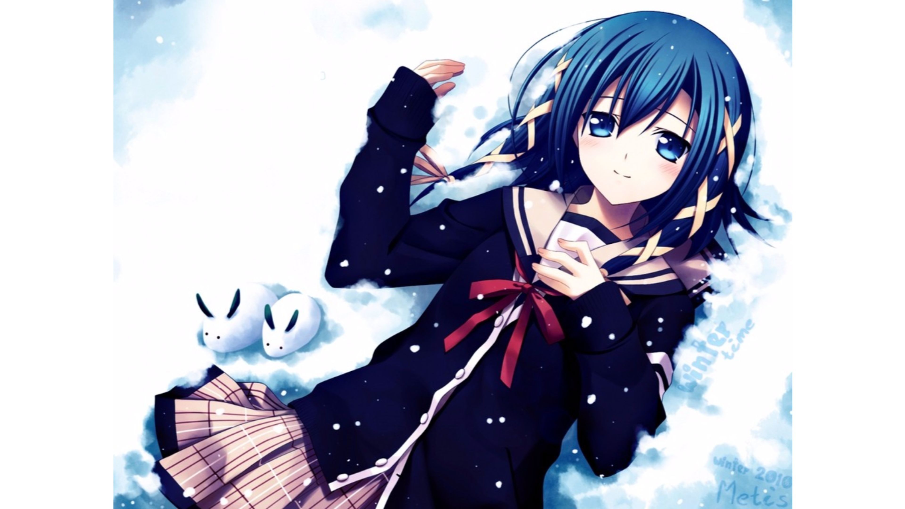 Ragazza anime capelli blu neve, 3840x2160 4K, Desktop 4K