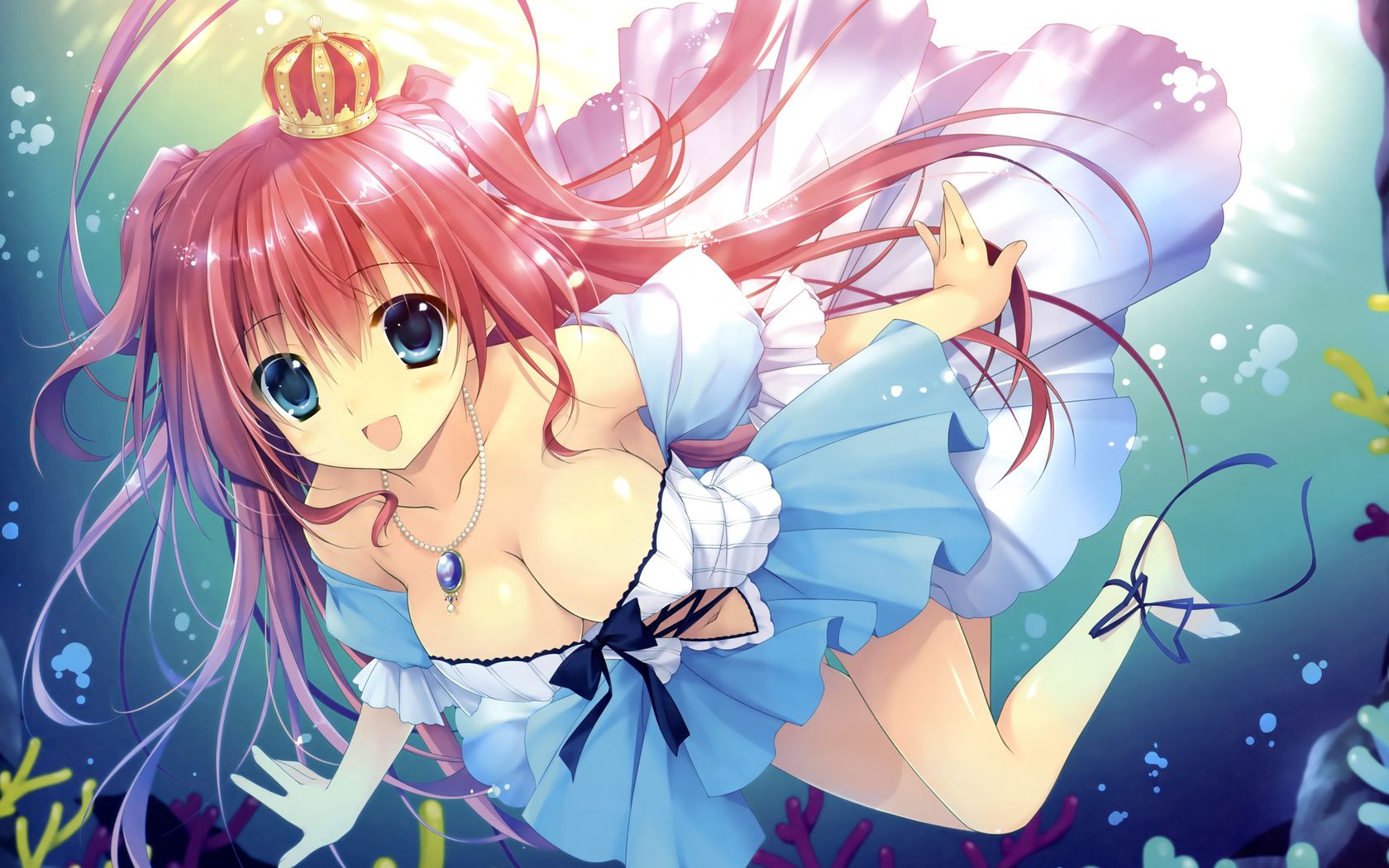 Ragazza anime capelli rosa corona, 1680x1050 HD Ready, Laptop