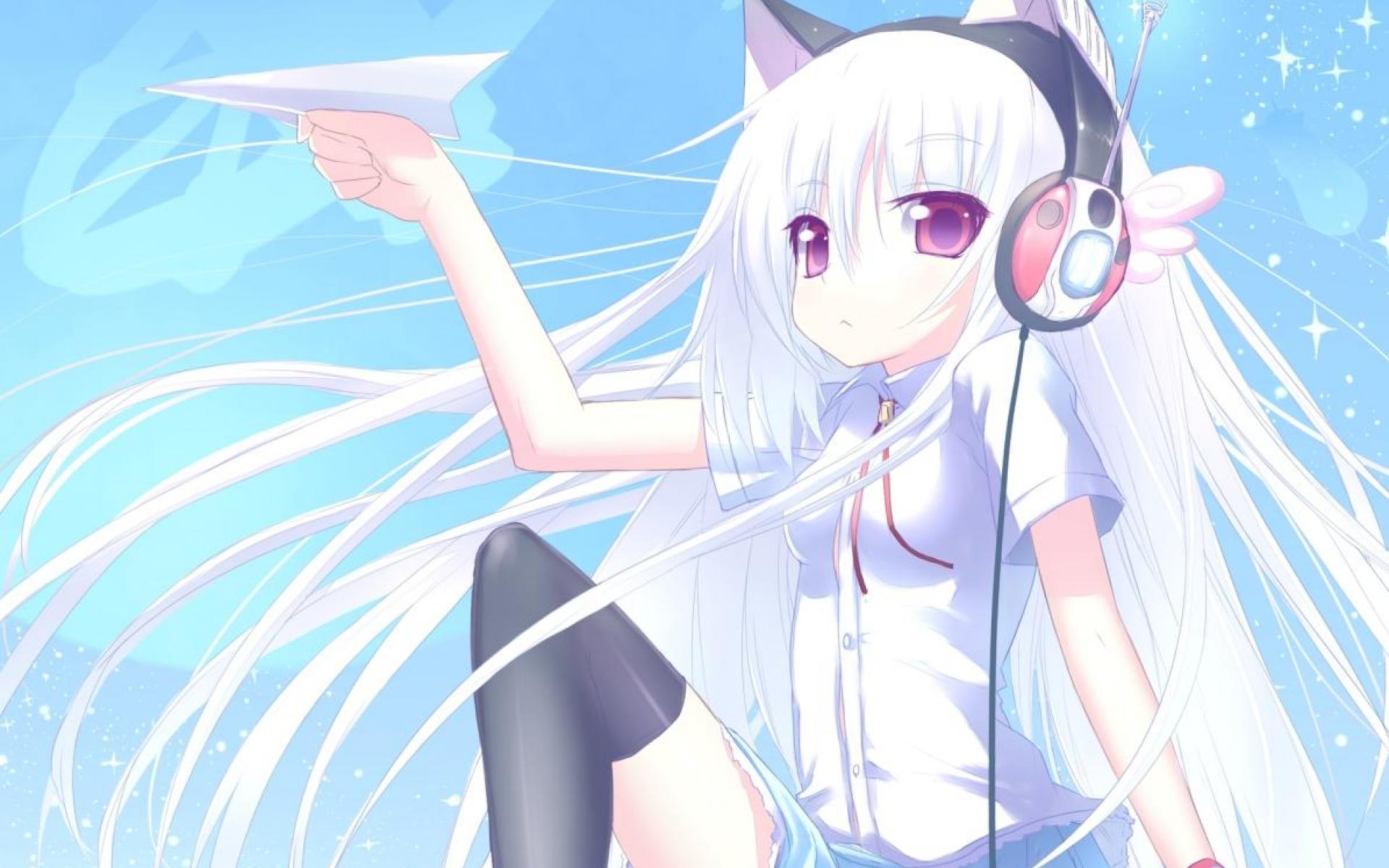 Ragazza anime orecchie da gatto cuffie, 1920x1200 Full HD+, Desktop
