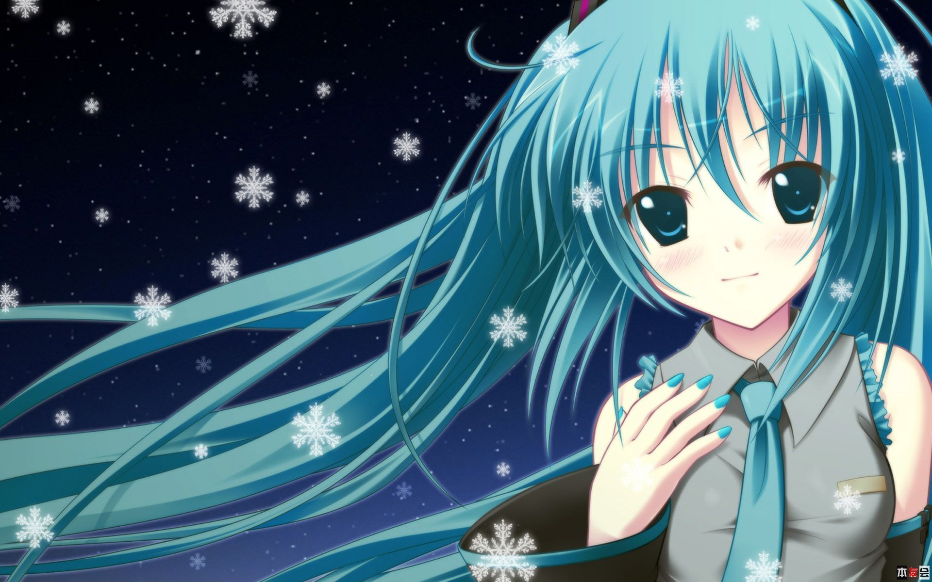 Ragazza anime capelli blu, fiocchi neve, 1920x1200 Full HD+ WUXGA, PC Desktop