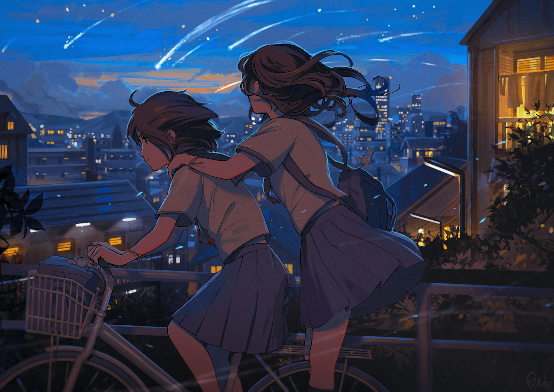 Ragazze anime con bicicletta sera, 1920x1357 Full HD+, PC