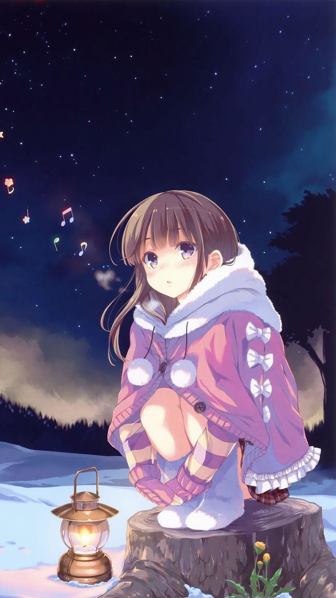Ragazza anime kawaii nella neve, 1080x1920 Full HD Verticale, iPhone