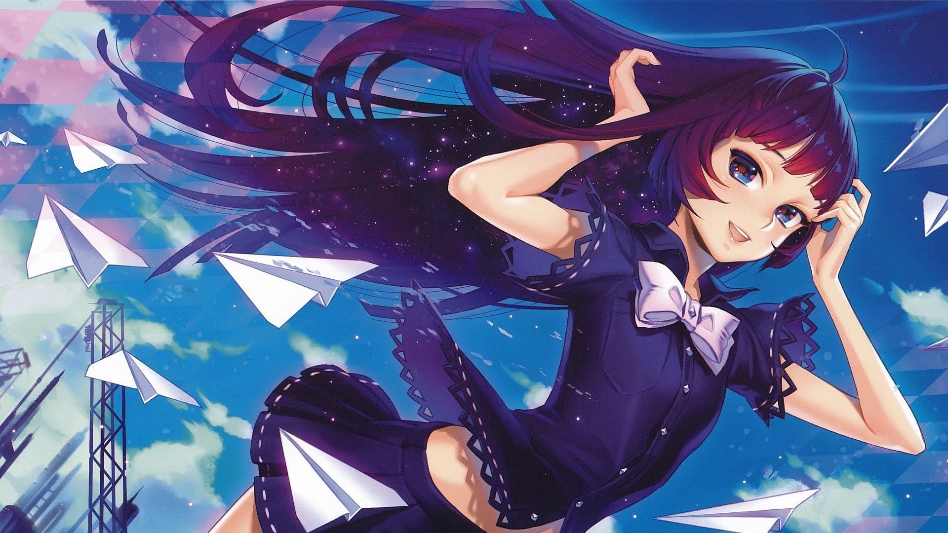 Ragazza anime capelli scuri, aeroplanini carta, 1920x1080 1080p, PC Desktop