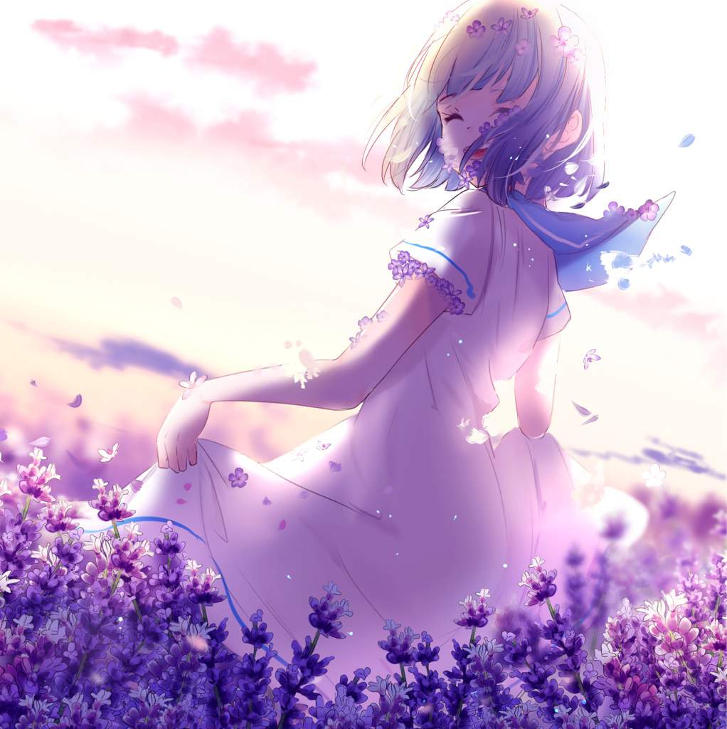 Ragazza anime campo lavanda, 1022x1024 Full HD Verticale, Smartphone