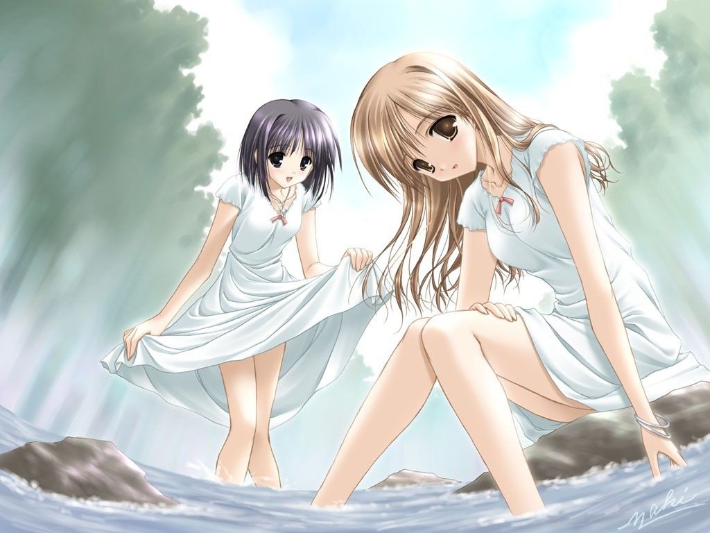 Due ragazze anime vestiti bianchi, 1024x768 HD, Desktop