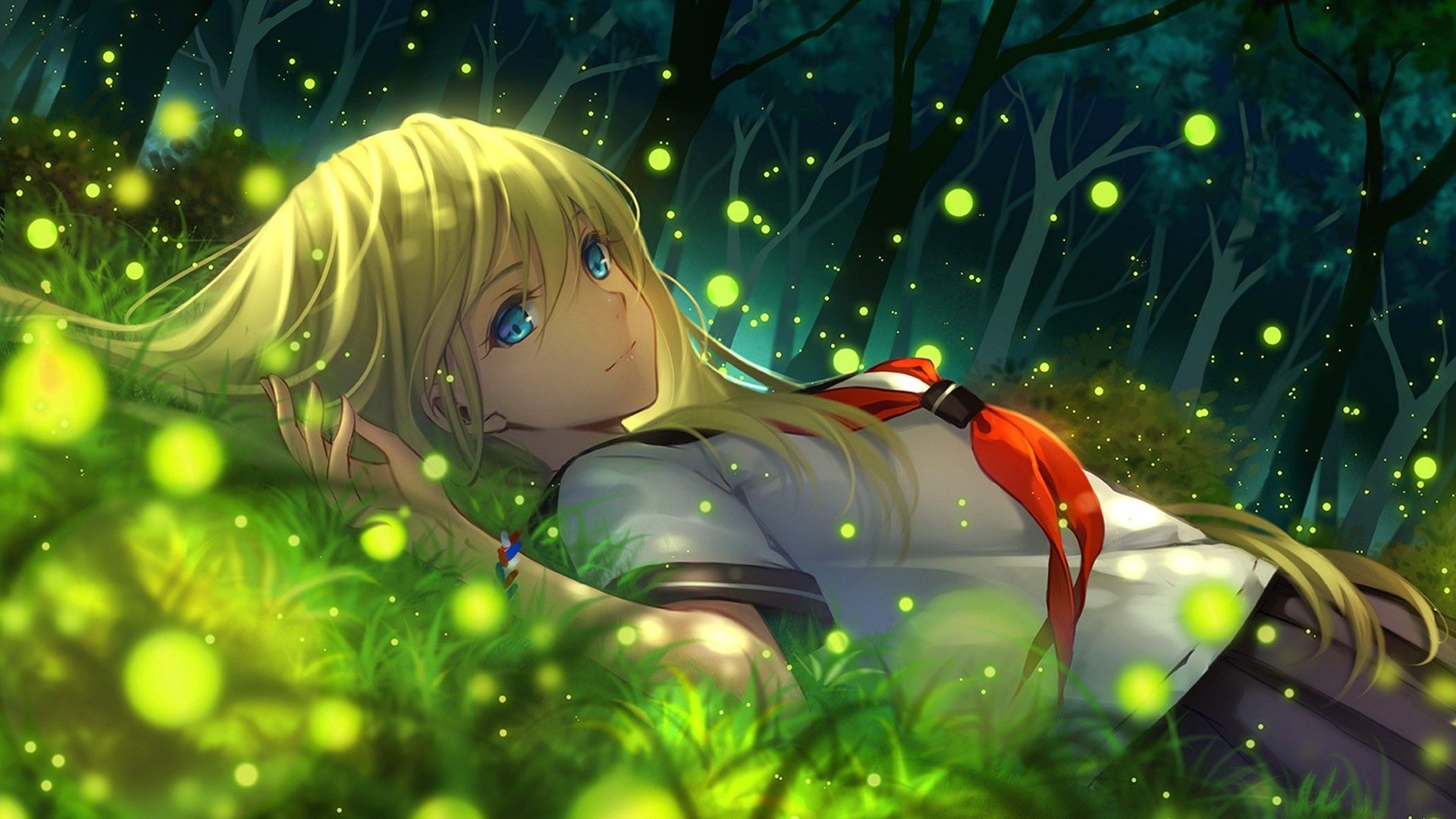Ragazza anime bionda nel bosco, 1920x1080 1080p, Desktop