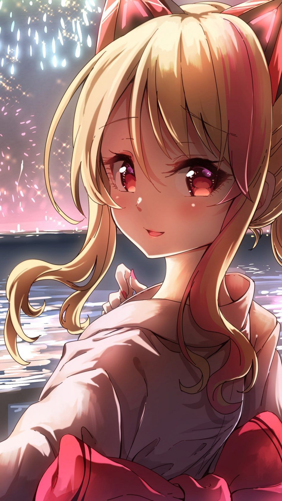 Ragazza anime bionda fuochi artificio, 950x1689 Verticale, Xiaomi