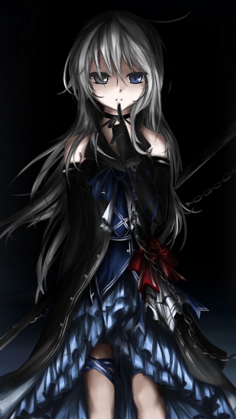 Ragazza anime capelli grigi scuri, 800x1420 Verticale, Telefono