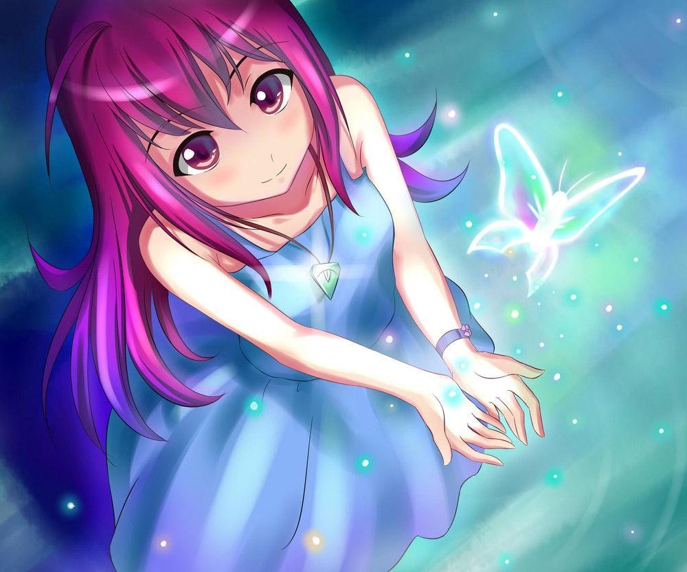 Ragazza anime capelli rosa farfalla, 1000x833 HD, PC