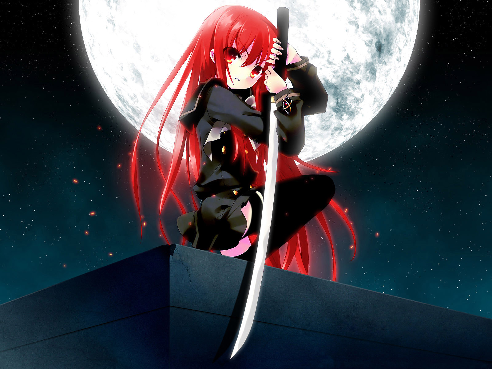 Ragazza anime capelli rossi katana, 1600x1200 HD, Desktop